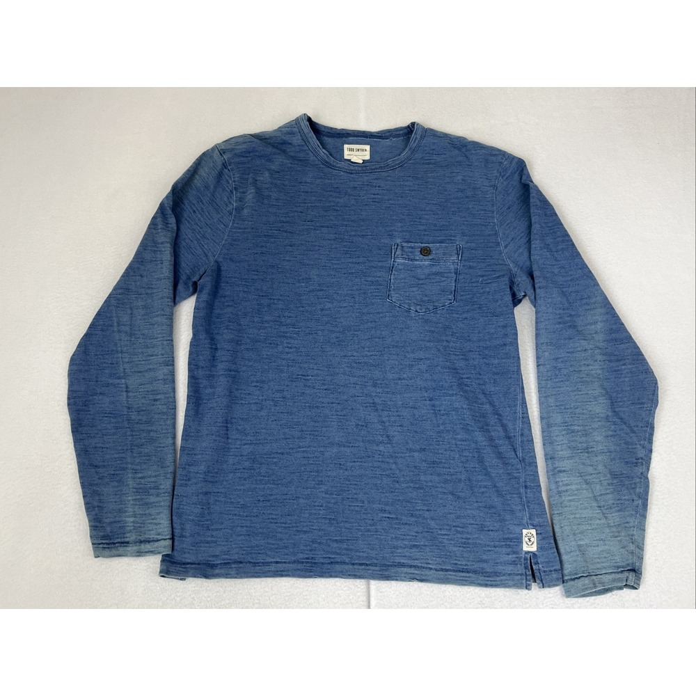 Todd Snyder Mens M Slub Pocket Tee Shirt Blue Bleached Indigo Long Sleeve